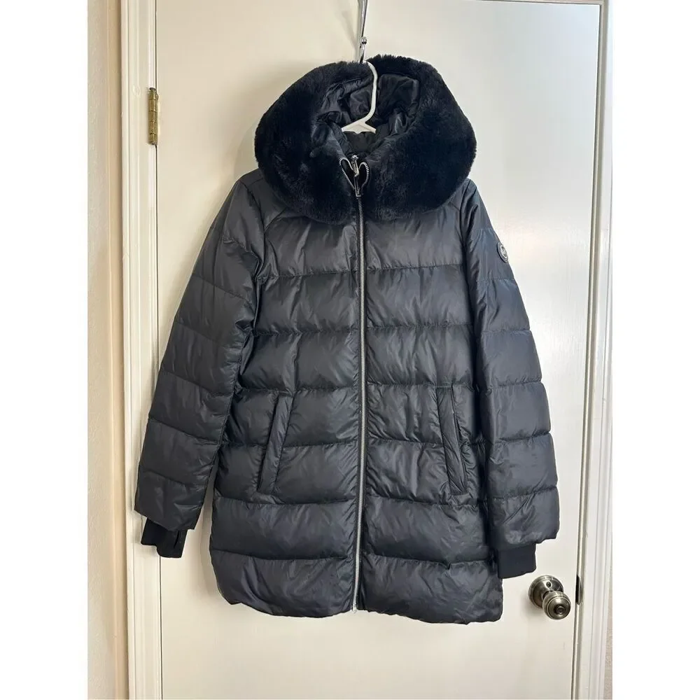 Michael Kors size XS black DOWN coat long puffer with hood and inner bib
